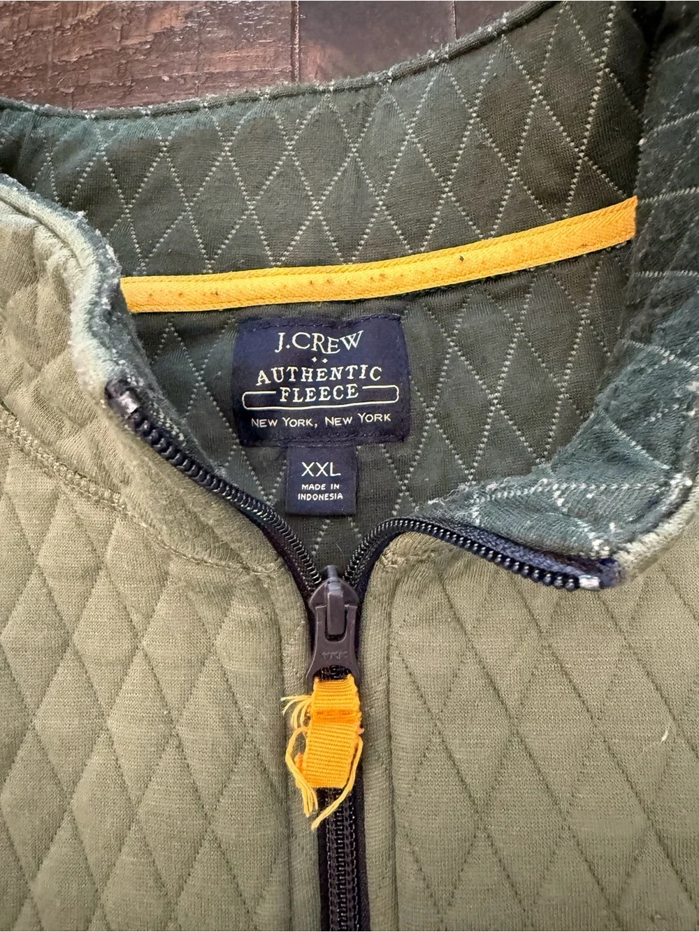 J.Crew Pullover Men Quilted Authentic Fleece Quarter Zip Green Outdoor XXL